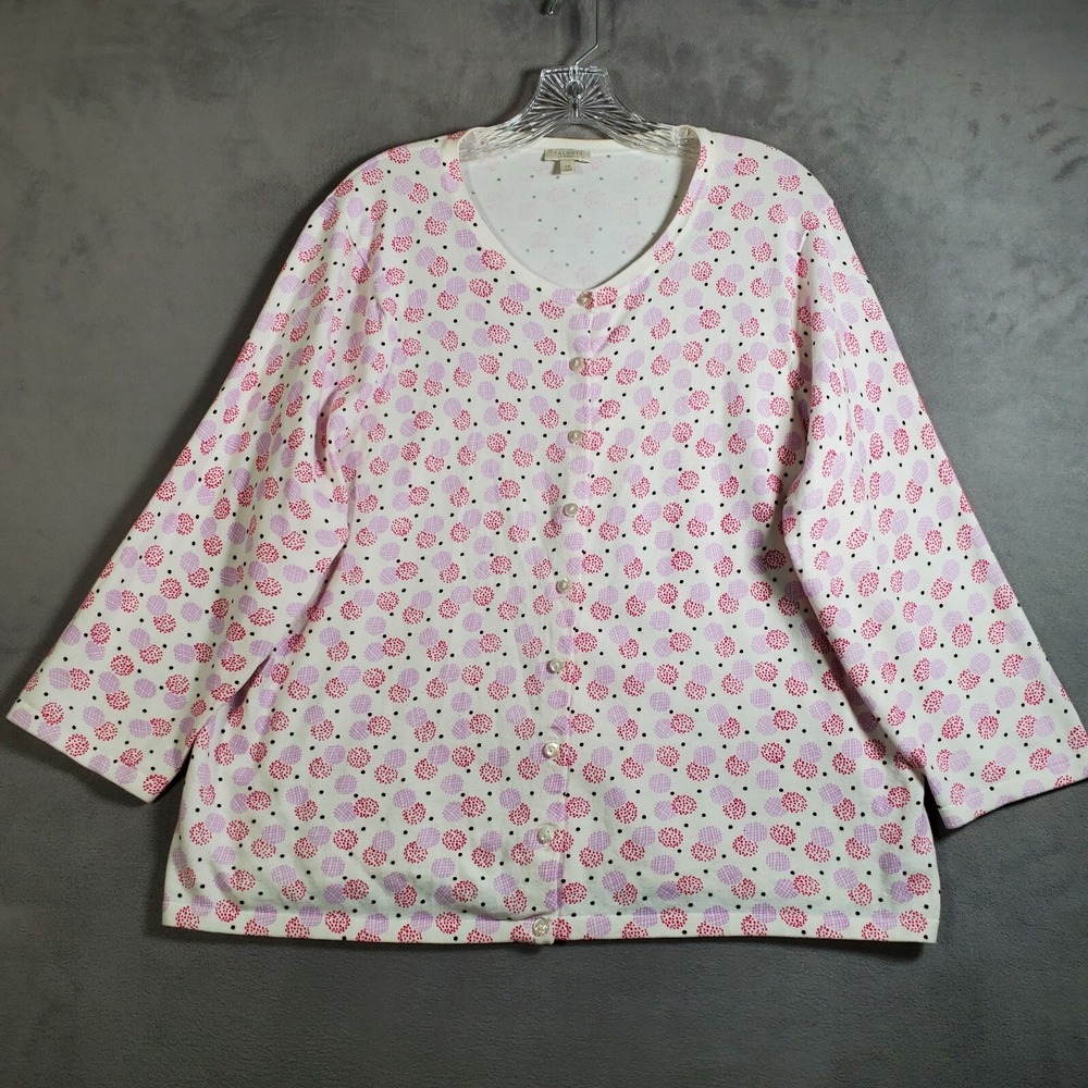 Talbots Cardigan Sweater Womens 2X Pink Floral Button 3/4 Sleeve Cotton‎ Cottage